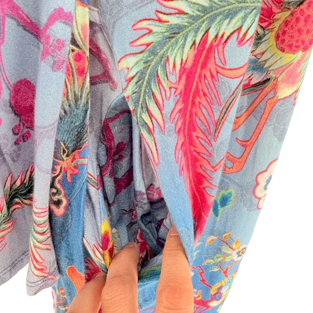 Johnny Was Women M Phoenix Floral Pima Cotton Modal Robe Kimono Blue Pockets